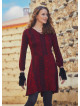 V Neck Sash Tie Midi Flared Red Dress
